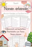Vorschau - Arbeitsblätter - Nomen editierbare Arbeitsblätter - Nomen erkennen 2. Klasse - Deckblatt