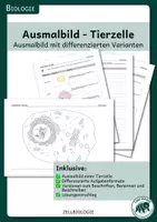 Vorschau - Mal- und Bastelvorlagen - Tierzelle – Ausmalbild mit differenzierten Aufgabenformaten - Deckblatt