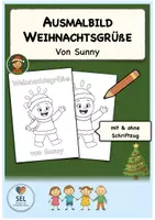 Vorschau - Mal- und Bastelvorlagen - Ausmalbild: Weihnachtsgrüße von Sunny / Gefühlswesen / Grundschule / Freebie - Deckblatt