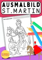 Vorschau - Mal- und Bastelvorlagen - Ausmalbild St. Martin auf dem Pferd – Teilen des Mantels | Malvorlage für Kinder - Deckblatt