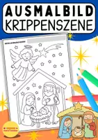 Vorschau - Mal- und Bastelvorlagen - Ausmalbild Krippenszene – Maria, Josef, Jesuskind und Stern von Bethlehem | Weihnachten | Religion Grundschule - Deckblatt