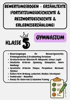 Vorschau - Lehrpläne/Lehrermaterial - Bewertungsbogen - Erzähltexte (Fortsetzungsgeschichte, Reizwortgeschichte, Erlebniserzählung) Klasse 5 - Deckblatt