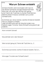 Vorschau - Arbeitsblätter - Der Schnee - Sachtexte für Erstleser | Leseverständnis Klasse 1 & 2 - Seite 1