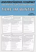 Vorschau - Arbeitsblätter - Tiere im Winter - Sachtexte für Erstleser | Leseverständnis Klasse 1 & 2 - Deckblatt