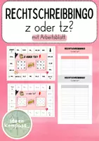 Vorschau - Spiele - Rechtschreibbingo: ‚z oder tz?‘ – mit Arbeitblatt - Deckblatt
