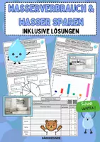 Vorschau - Arbeitsblätter - Wasserverbrauch & Wasser sparen: Arbeitsblätter, Diagramme & Recherche-Aufgaben (inkl. Lösungen) - Deckblatt