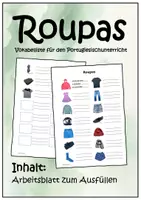 Vorschau - Arbeitsblätter - Roupas. Arbeitsblatt zum Ausfüllen. Vokabeltabelle - Deckblatt