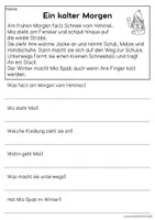Vorschau - Arbeitsblätter - Kinder im Winter | Leseverständnis, Klasse 1 & 2 - Seite 1