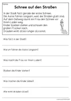 Vorschau - Arbeitsblätter - Winter in der Stadt | Leseverständnis, Klasse 1 & 2 - Seite 1
