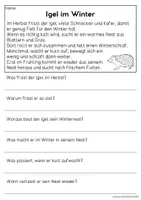 Vorschau - Arbeitsblätter - Tiere im Winter | Leseverständnis, Klasse 1 & 2 - Seite 1