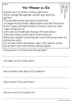 Vorschau - Arbeitsblätter - Wasser im Winter - Sachtexte für Erstleser | Leseverständnis Klasse 1 & 2 - Seite 1