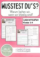 Vorschau - Arbeitsblätter - Warum lachen wir, wenn wir kitzelig sind? - Leseförderung mit Sachwissen - Deckblatt