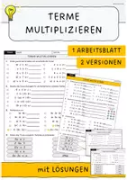 Vorschau - Arbeitsblätter - Terme multiplizieren Arbeitsblatt mit Lösungen - Deckblatt