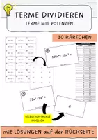 Vorschau - Aufgabenkarten - Terme dividieren Freiarbeitsmaterial (Terme mit Potenzen) - Deckblatt