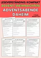 Vorschau - Arbeitsblätter - Adventsabende Daheim | Leseverständnis, Klasse 1 + 2 - Deckblatt