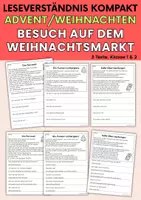 Vorschau - Arbeitsblätter - Besuch auf dem Weihnachtsmarkt | Leseverständnis, Klasse 1 + 2 - Deckblatt