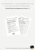 Vorschau - Arbeitsblätter - Kriterienliste und Leistungsbewertung- mündliche Mitarbeit - Deckblatt
