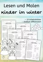 Vorschau - Arbeitsblätter - Lesen und Malen - Kinder im Winter - 10 Arbeitsblätter, dreifach differenziert - Deckblatt