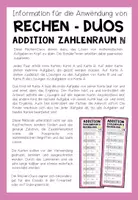 Vorschau - Aufgabenkarten - ADDITION (Zahlenraum N) - 3 Rechen-Duos - Seite 1