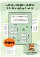 Vorschau - Arbeitsblätter - Freebie Unregelmäßige Verben, Modalverben beugen und konjugieren im Präsens – Übungsheft Deutsch 2./3. Klasse kostenlos - Deckblatt