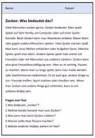 Vorschau - Arbeitsblätter - Lesetext Zocken - Deckblatt