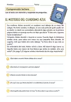 Vista previa - Hojas de trabajo - Ficha de comprensión lectora El misterio del cuaderno azul - página 1