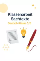 Vorschau - Arbeitsblätter - Klassenarbeit Sachtexte verstehen (Deutsch 5/6) - Deckblatt