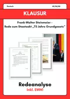 Vorschau - Arbeitsblätter - Klausur zur politischen Redeanalyse: Frank-Walter Steinmeier – „75 Jahre Grundgesetz“ - Sprache in politisch-gesellschaftlichen Verwendungszusammenhängen - Deckblatt