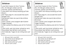 Vorschau - Arbeitsblätter - Winter - Skifahren, Eislaufen, Rodeln für Hefteinträge | Leseverständnis Klasse 1 & 2 - Seite 1