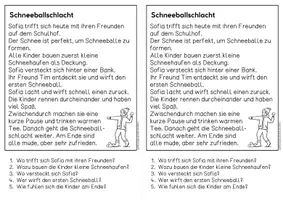 Vorschau - Arbeitsblätter - Winter - Schneemann bauen, Bobfahren, Schneeballschlacht für Hefteinträge | Leseverständnis Klasse 1 & 2 - Seite 3