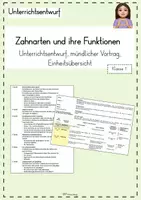 Vorschau - Stundenentwürfe - Unterrichtsentwurf Sachunterricht: Zahnarten Klasse 1 - Deckblatt