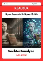 Vorschau - Arbeitsblätter - Klausur Sachtextanalyse: Sprachwandel & Sprachkritik – „Grammatik ist kein Museum“ (Q1/Q2) inkl. EWH - Deckblatt