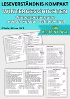 Vorschau - Arbeitsblätter - Winter - Schneeengel, Heißer Kakao, Winterspaziergang für Hefteinträge | Leseverständnis Klasse 1 & 2 - Deckblatt