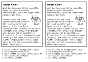 Vorschau - Arbeitsblätter - Winter - Schneeengel, Heißer Kakao, Winterspaziergang für Hefteinträge | Leseverständnis Klasse 1 & 2 - Seite 3