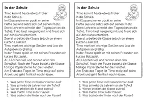 Vorschau - Arbeitsblätter - In der Schule - Freebie für Hefteinträge | Leseverständnis Klasse 1 + 2 - Seite 1