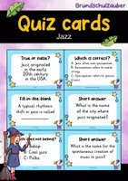 Vorschau - Quiz - Jazz – 24 Quizkarten | Musik | Geschichte, Stilmerkmale & Improvisation | Englisch - Deckblatt