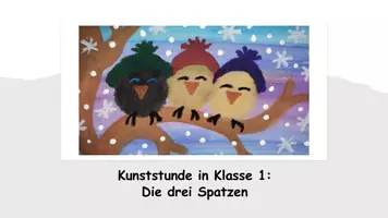 Vorschau - Mal- und Bastelvorlagen - Kunststunde Winterbild - die drei Spatzen + Geschenkidee - Deckblatt