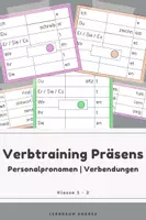 Vorschau - Stationenlernen - Präsens: Verbtraining-Karteien - Personalpronomen, Verbendungen & Verbstämme - Deckblatt