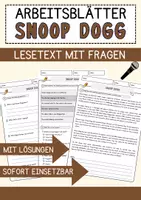 Vorschau - Arbeitsblätter - Snoop Dogg Englisch Arbeitsblatt Lesetext mit Richtig Falsch Multiple Choice und Offenen Fragen Textverständnis - Deckblatt