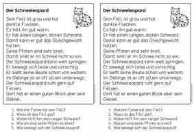 Vorschau - Arbeitsblätter - Der Schneeleopard für Hefteinträge - 3x differenziert | Leseverständnis Klasse 1 + 2 - Seite 1
