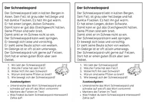 Vorschau - Arbeitsblätter - Der Schneeleopard für Hefteinträge - 3x differenziert | Leseverständnis Klasse 1 + 2 - Seite 3