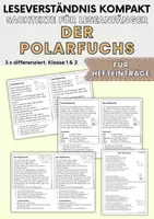 Vorschau - Arbeitsblätter - Der Polarfuchs für Hefteinträge - 3x differenziert | Leseverständnis Klasse 1 + 2 - Deckblatt