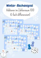 Vorschau - Spiele - Rechenspiel Winter Addition Zahlenraum 100 6-fach differenziert! - Deckblatt