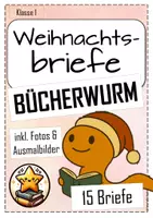 Vorschau - Arbeitsblätter - Weihnachtsbriefe Bücherwurm Klassentier - Deckblatt