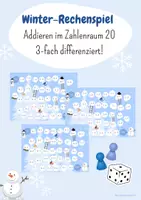 Vorschau - Spiele - Rechenspiel Winter Addition im ZR 20, 3-fach differenziert! - Deckblatt