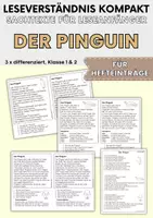 Vorschau - Arbeitsblätter - Der Pinguin für Hefteinträge - 3x differenziert | Leseverständnis Klasse 1 + 2 - Deckblatt