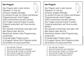 Vorschau - Arbeitsblätter - Der Pinguin für Hefteinträge - 3x differenziert | Leseverständnis Klasse 1 + 2 - Seite 1