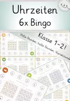 Vorschau - Spiele - Uhrzeiten, 6x Bingo, Klasse 1-2, Uhr: Volle Stunden, Halbe Stunden Viertelstunden- differenziert! - Deckblatt