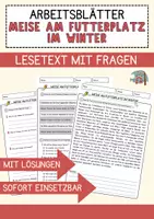 Vorschau - Arbeitsblätter - Meise am Futterplatz im Winter Weihnachten und Winter Lesetext mit Richtig Falsch Multiple Choice und Offenen Fragen - Deckblatt