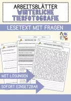 Vorschau - Arbeitsblätter - Winterliche Tierfotografie Weihnachten und Winter Lesetext mit Richtig Falsch Multiple Choice und Offenen Fragen - Deckblatt